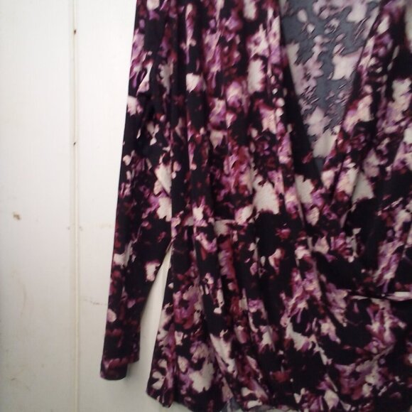 Rachel Rachel Roy Blouse Women M Long Sleeve V-Neck Wrap Floral Black Purple - Picture 5 of 14